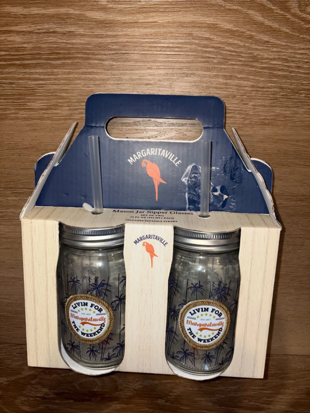 Margaritaville Mason Jar Sipper Glasses With Straws Set Of 2 15 Fl Ounce New